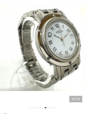 Hermès Silver Stainless Steel Watch with White Dial